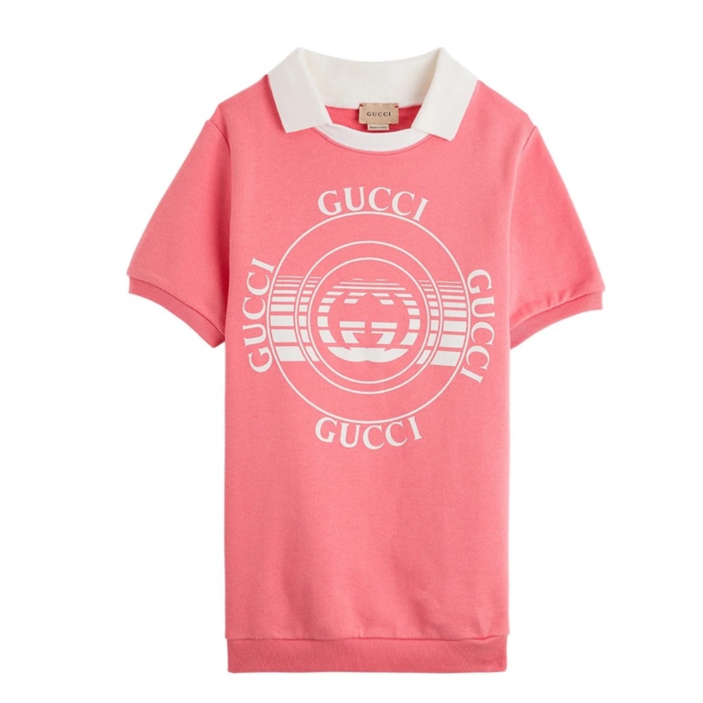 New! Gucci Logo Print Polo Dress Felted Cotton Jersey.